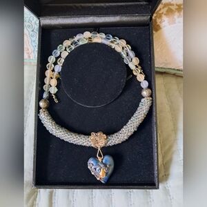 Unique Rare Artisan Mixed Media Silver Sea Glass Labradorite Necklace & Pendant